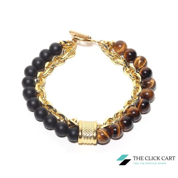 TCC™ Natural Tiger Eye & Matt Agate Gold Plated Chain Bracelet